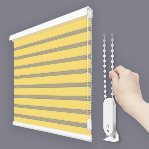 Foiresoft Standard Custom Zebra Roller Blinds for Windows [W10–105 x H10–115 Inch, Yellow, Basic], Light Filtering Dual Layer Shades for Bedroom, Living Room, Office, 13 Colors